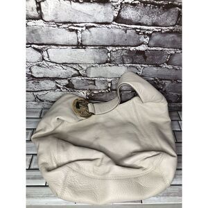 Michael Kors Gold Logo Vanilla Ivory Large Leather Shoulder Bag Handbag Purse